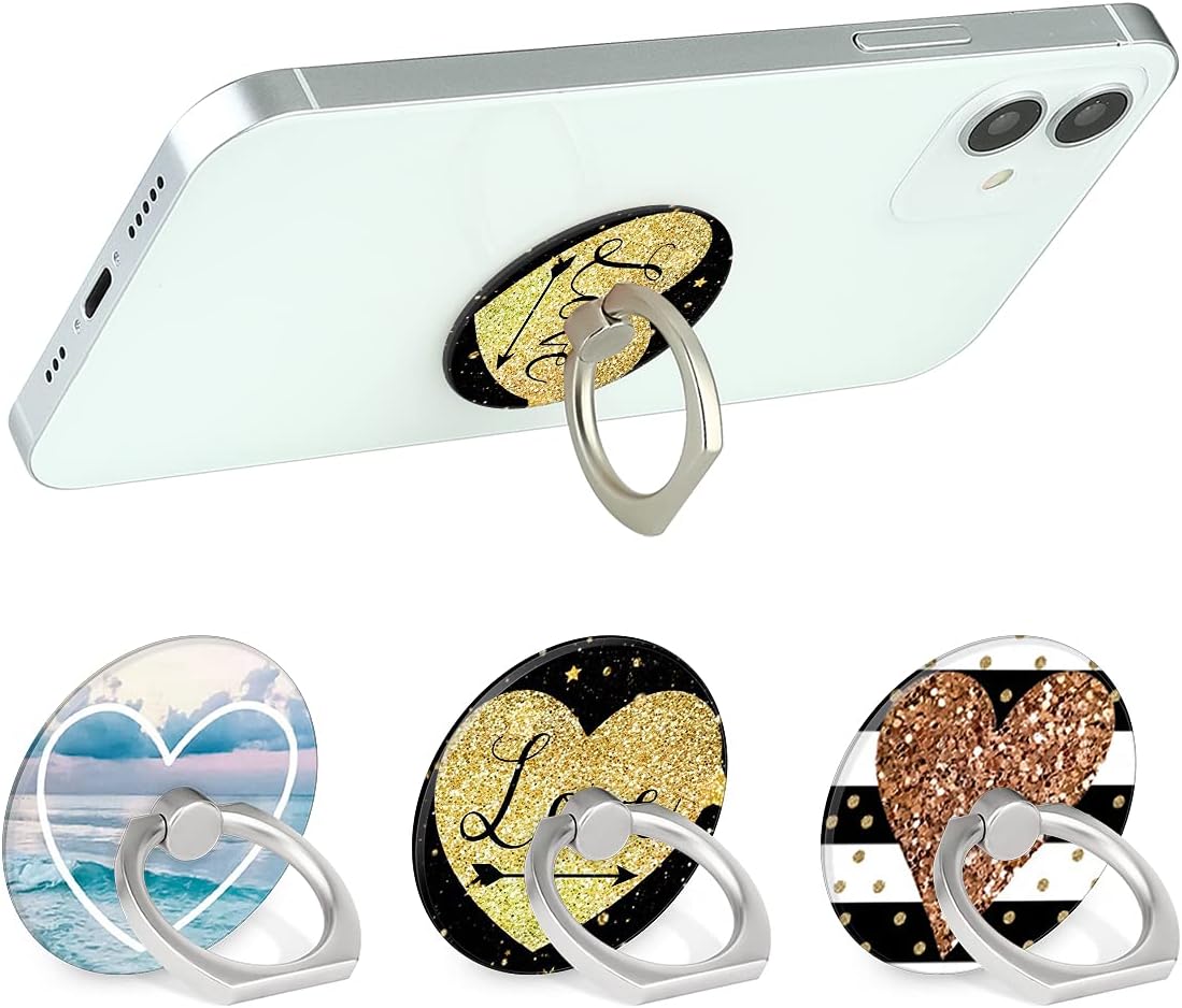 Bonoma Phone Ring Holder, 3 Pack Universal Finger Ring Stand Grip Kickstand Ring for All Smartphones (Love)