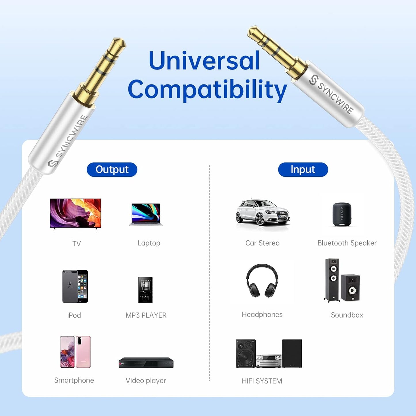 SYNCWIRE Aux Cable 3.5 mm Audio Cable - 2 m Nylon Jack Cable for Headphones, Apple iPhone iPod iPad, Echo Dot, Home/Car Stereos, Smartphones, MP3 Players and More - Silver