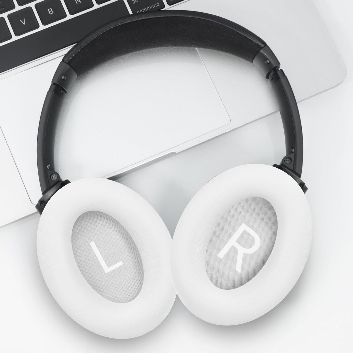 Headphones Replacement Ear Pads, Protein Leather earpad Cushions for Bose QuietComfort 45（QC45） Headphones, Softer Memory Foam - White