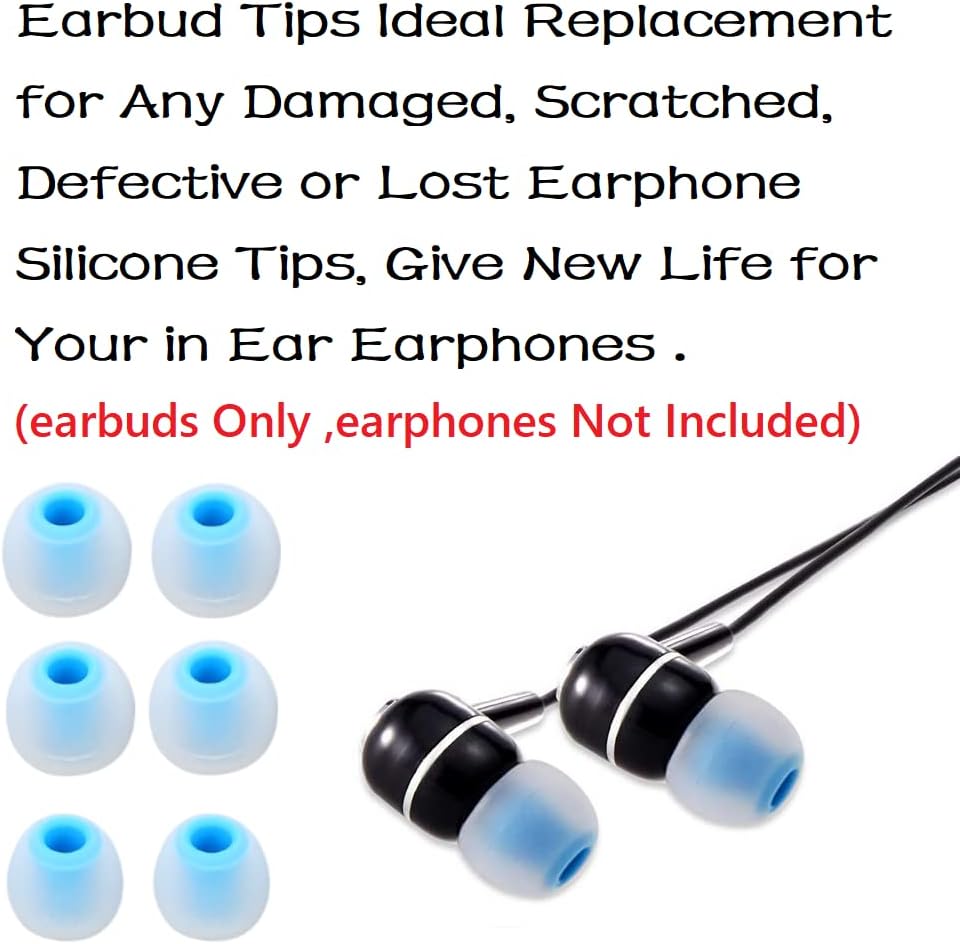 Earbud Tips Replacement Earbud Tips Ear Bud Replacement Pieces Silicone Soft and Comfortable Fit for Inner Hole from 3.8mm - 5.1mm Earphones 9 Pairs S/M/L Clear Blue