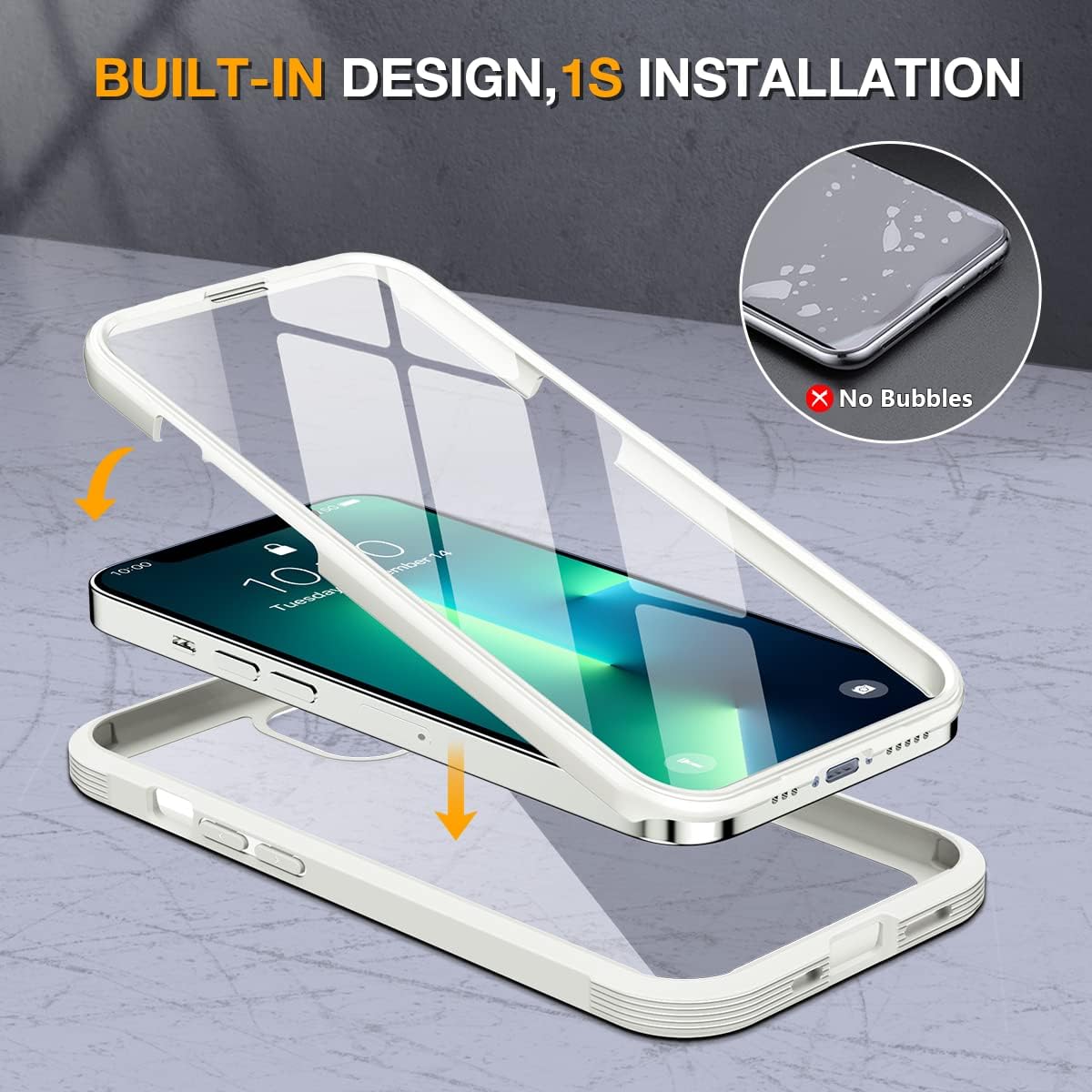 Miracase Glass Case for iPhone 13 Pro Max 6.7 inch, Upgrade Full-Body Clear Bumper Case with Built-in 9H Tempered Glass Screen Protector for iPhone 13 Pro Max, Rice White