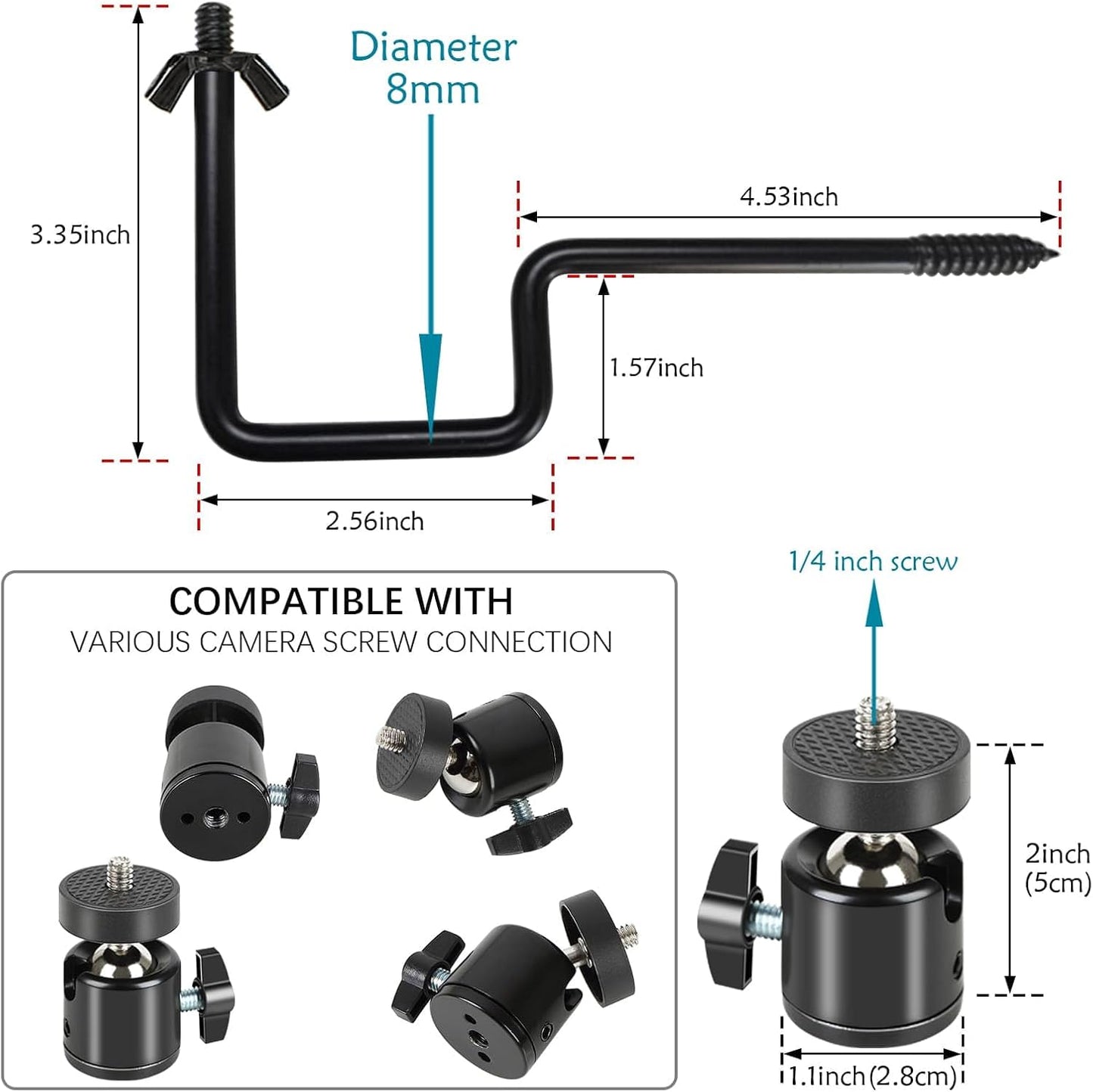 4 Pcs Trail Camera Tree Mount,1/4" x 20 Screw, 360° Rotatable Interface Tree Screw Mounting Bracket for Game Cam, Solar Panels, etc