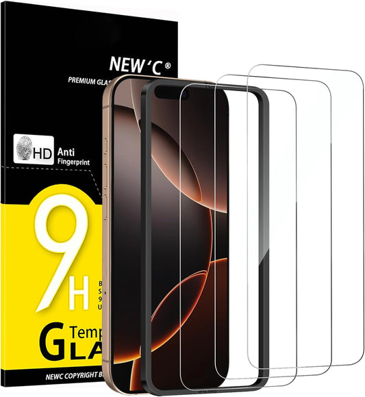 NEW'C 3 Pack Designed for iPhone 16 Pro Screen Protector (6.3 inches), Enhanced Tempered Glass Protection with easy installation tool included,Case Friendly Ultra Resistant