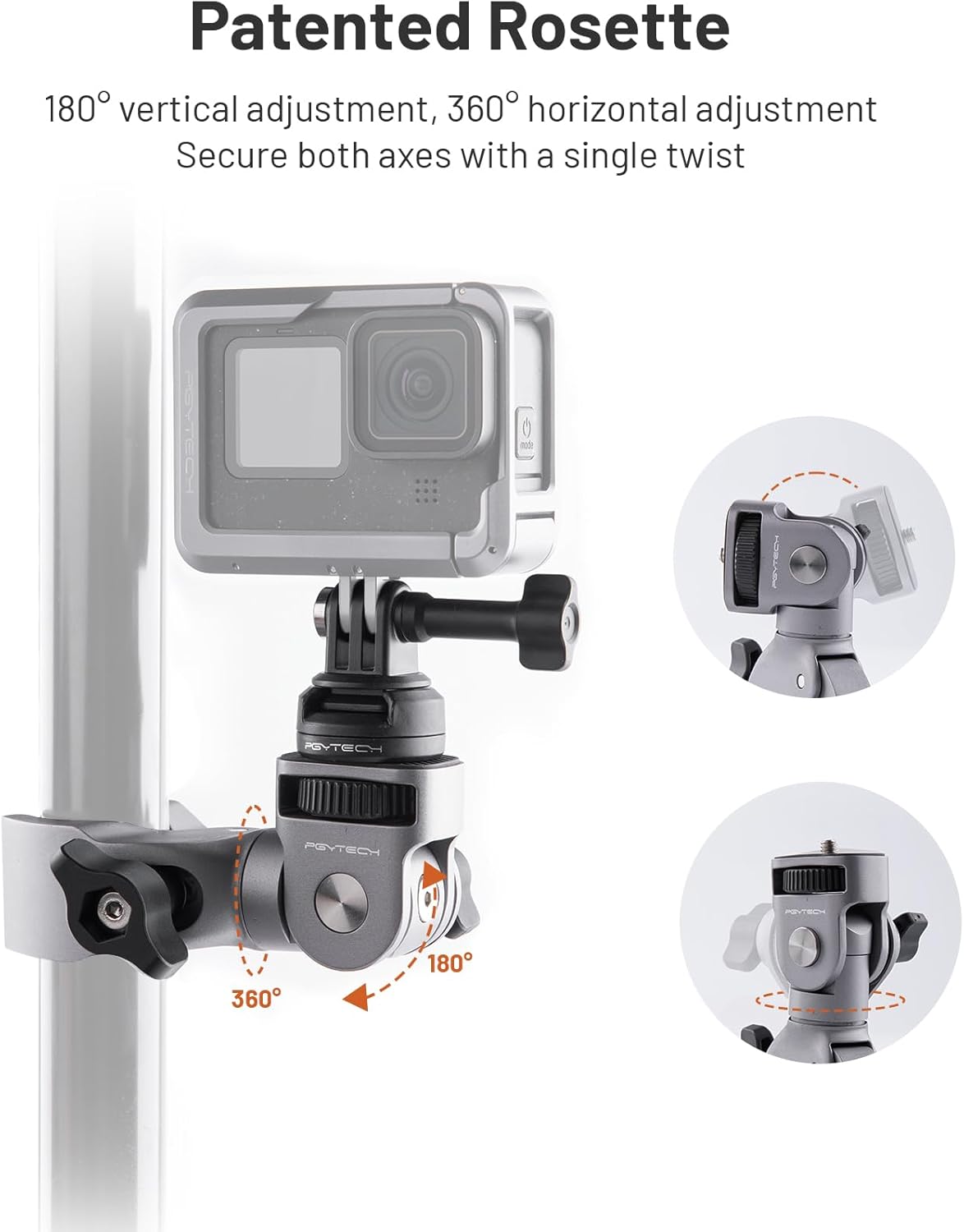 PGYTECH CapLock Super Clamp Mount, Aluminum Alloy Bracket for Insta360 Ace Pro2/X5/X4/X3, Crab Heavy Duty Clamp with 1/4" Screw for Gopro 13/12/11/Osmo Action 5 Pro/4/3/Pocket Action Camera