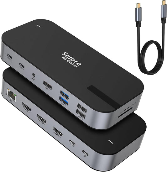 Selore USB C Dock 3 HDMI, Docking Station Dual Monitor,16 in 1 Laptop Docking Station 3 Monitors with Triple HDMI,10G USB A/C 3.1,100W PD,SD/TF,Ethernet,USB C Hub,USB C Dongle for Windows Mac