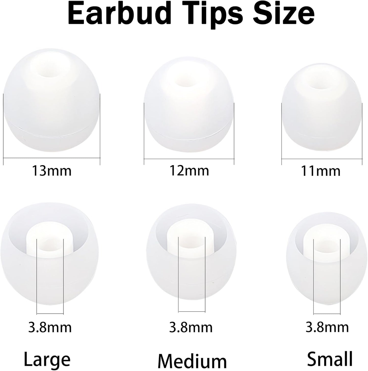 Earbud Replacement Tips Silicone Earbud Tips Ear Bud Covers Fit Most in-Ear Earbuds(Inner Hole 3.8mm -5.1mm) Headphone Ear Tips 18 Pairs S M L