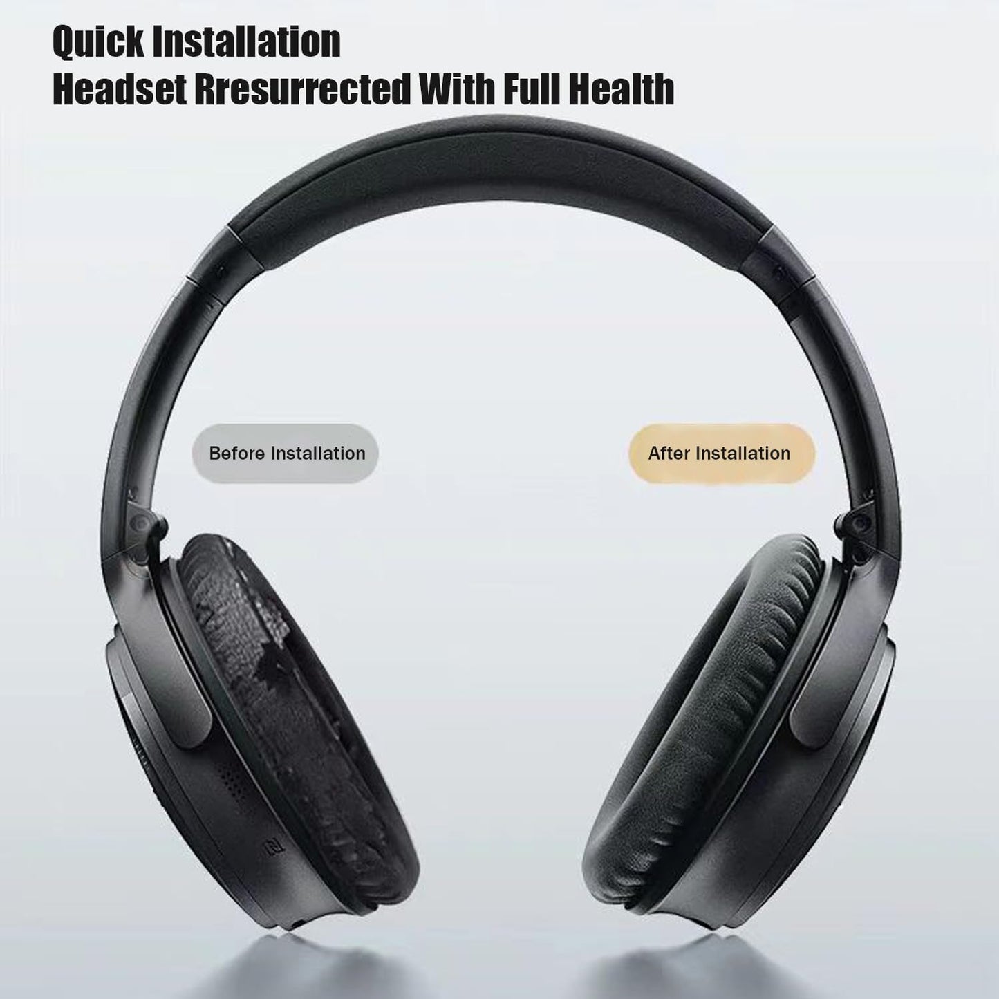 Replacement Earpads Cushions for Bose QuietComfort 35 ii/QC35/QC25/QC2/QC15/Ae2/Ae2i/Ae2w, Thickened Soundproof Sponge, Ear Pads with Softer Leather Ear Pads for Bose(Black)