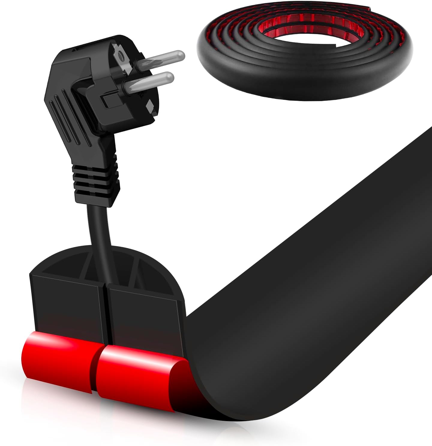 Floor Cord Cover Self Adhesive Cord Hider,10FT Cable Management, Extension Strip Protector for Wires, Prevent Cable Trips for Offices, Gyms, Exhibitions Cavity:0.39"(W) x 0.27"(H) Black