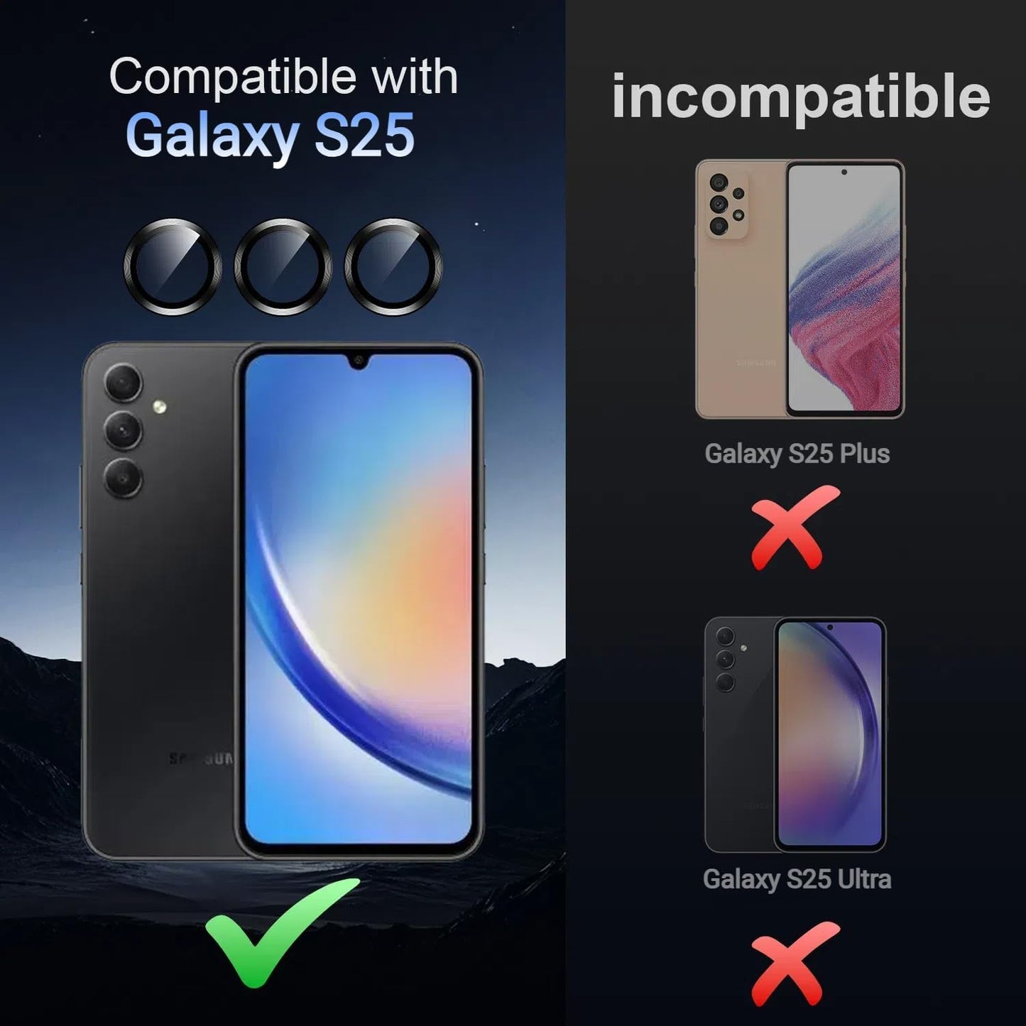 Korecase for Galaxy S25 Camera Lens Protector, 9H Tempered Glass Anti Scratch Camera Screen Protector Shockproof Film Shcokproof Metal Ring Lens Protecor for Galaxy S25,Colorful