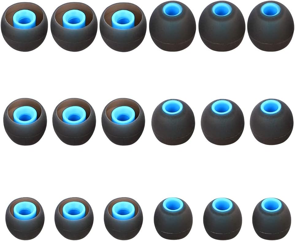 Earbuds Replacement Tips Silicone Earbud Tips Ear Gels Fit for Inner Hole from 3.8mm - 5.1mm Earphones 9 Pairs S/M/L Black-Blue