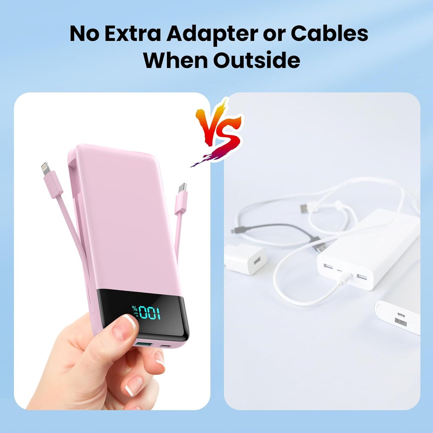Portable Charger for iPhone with Built in Cables and Wall Plug,Upgraded 13800mAh Fast Charging USB C Power Bank,4 Outputs Travel Essential Battery Pack Compatible with iPhone 15/14/13/12,Samsung-Pink