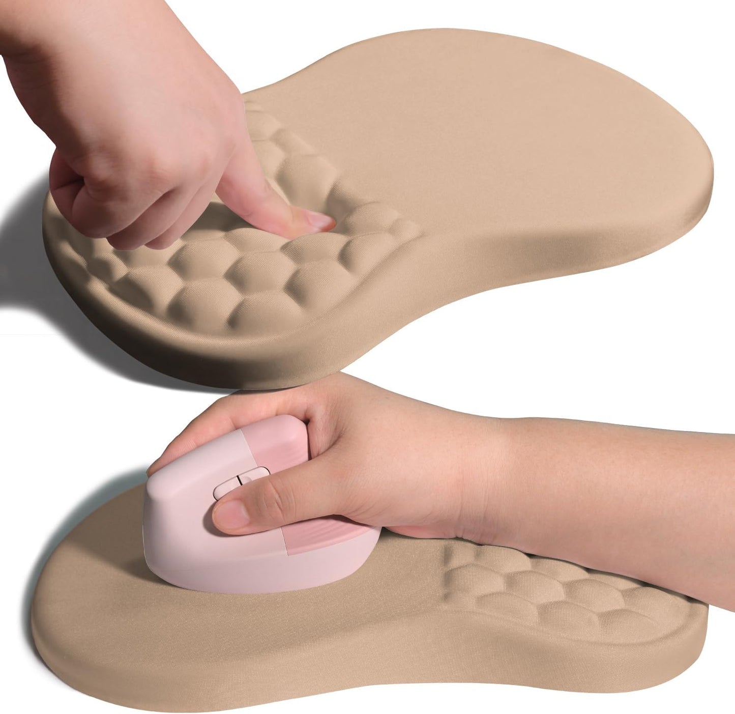 Ergonomic Joint Wrist Support Mouse Pad with Memory Foam Cushion Massage Bump, Carpal Tunnel Pain Relief Mousepad Slope Design for Wrist Rest, 11.8x7.9 in, Tan