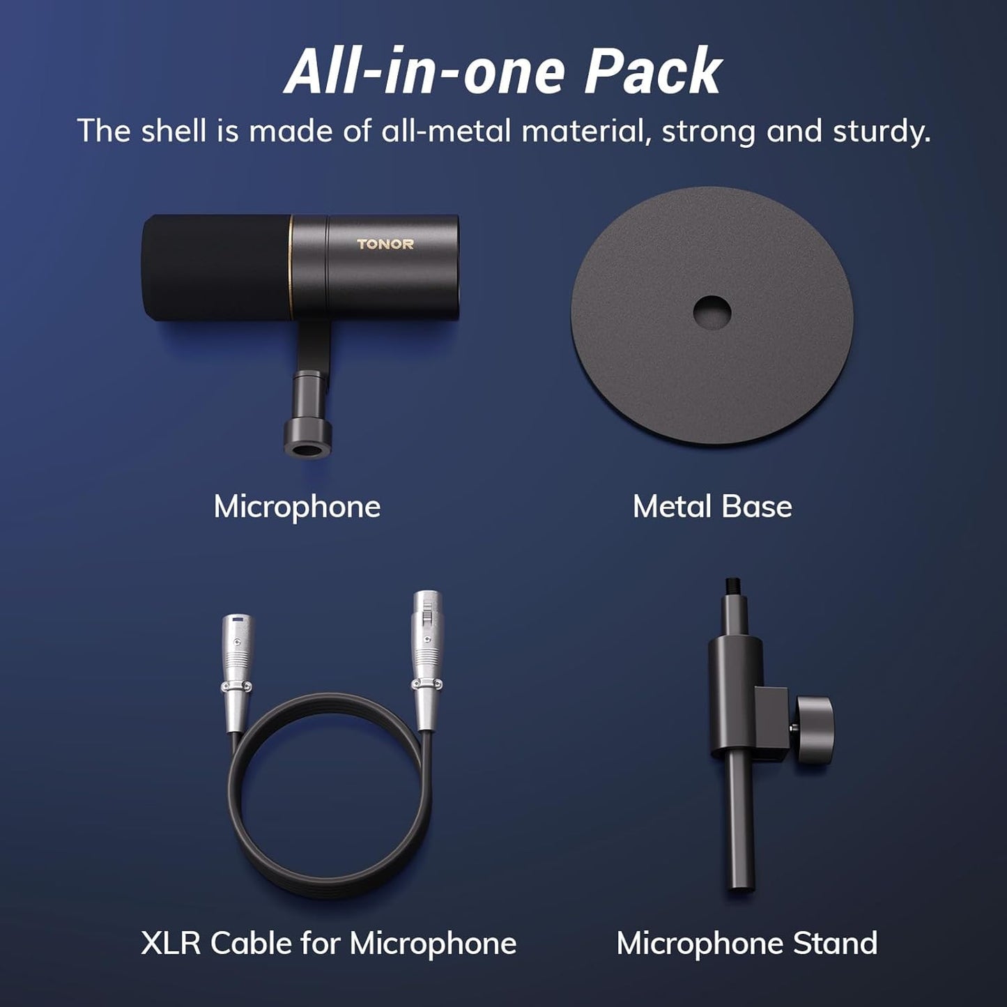 TONOR Dynamic Microphone, XLR Microphone for Podcast, Recording, Streaming, Gaming, Content Creating, XLR Cardioid Computer Mic, Audio Interface Needed, Mic with Desktop Stand, TD520X