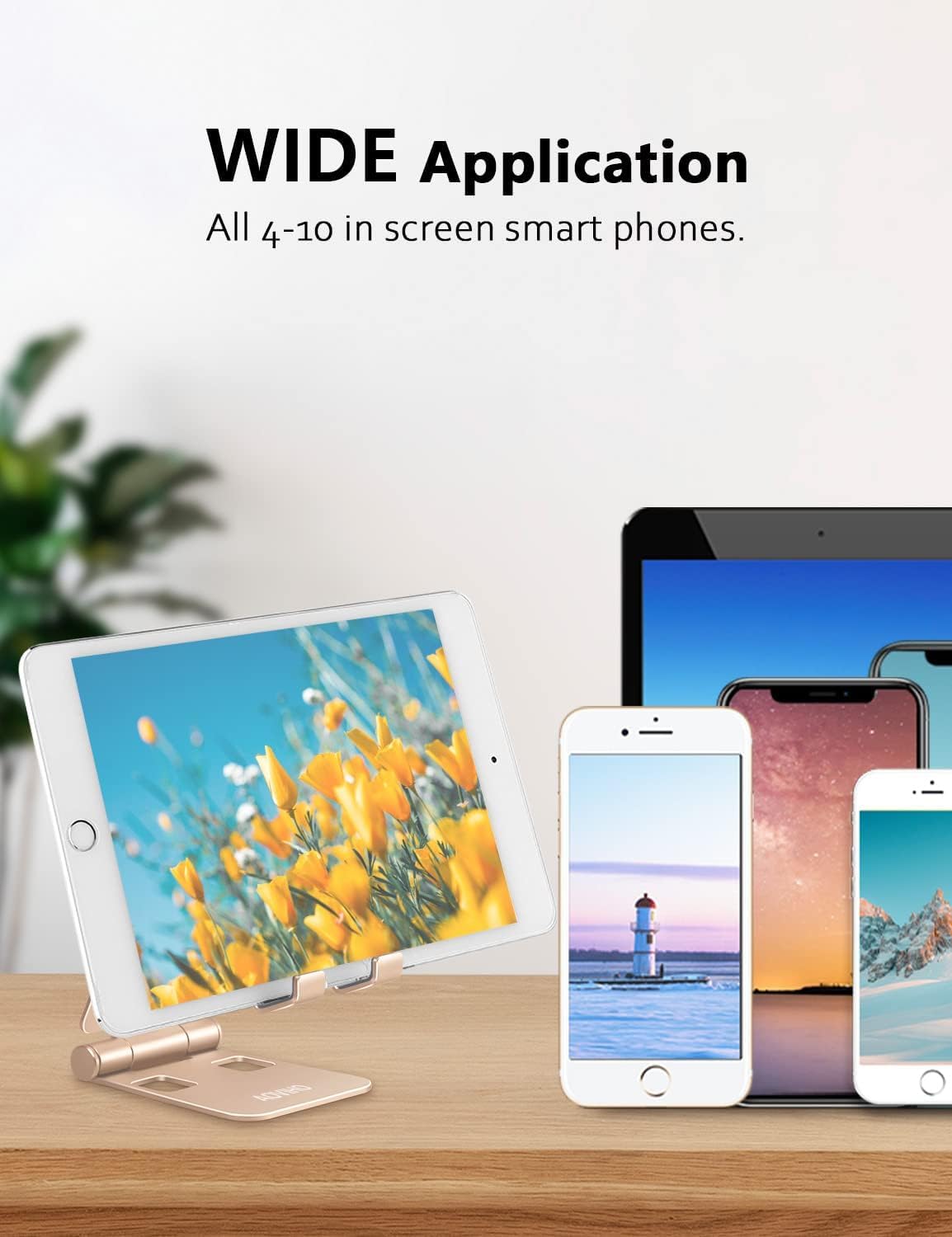 Cell Phone Stand for Desk, Adjustable Desktop Phone Holder Stand, Foldable Moblie Phone Dock for iPhone 15 14 13 12 11 Pro Xs Max Xr X 8 7 6 5 5s SE Nintendo Switch All Phones,Gold