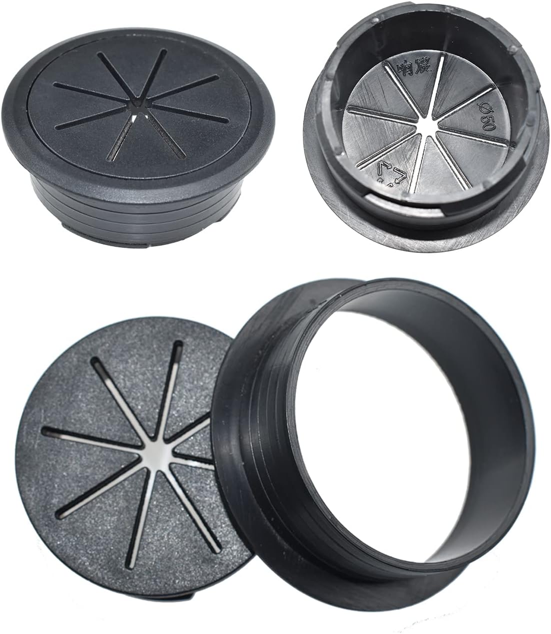 Aifeier ET 2PCS Desk Grommet 2 Inch/50mm Rubber Cable Wire Grommet Cable Hole Cover for Managing and Hiding Office PC Desk Cable Cord (Black)