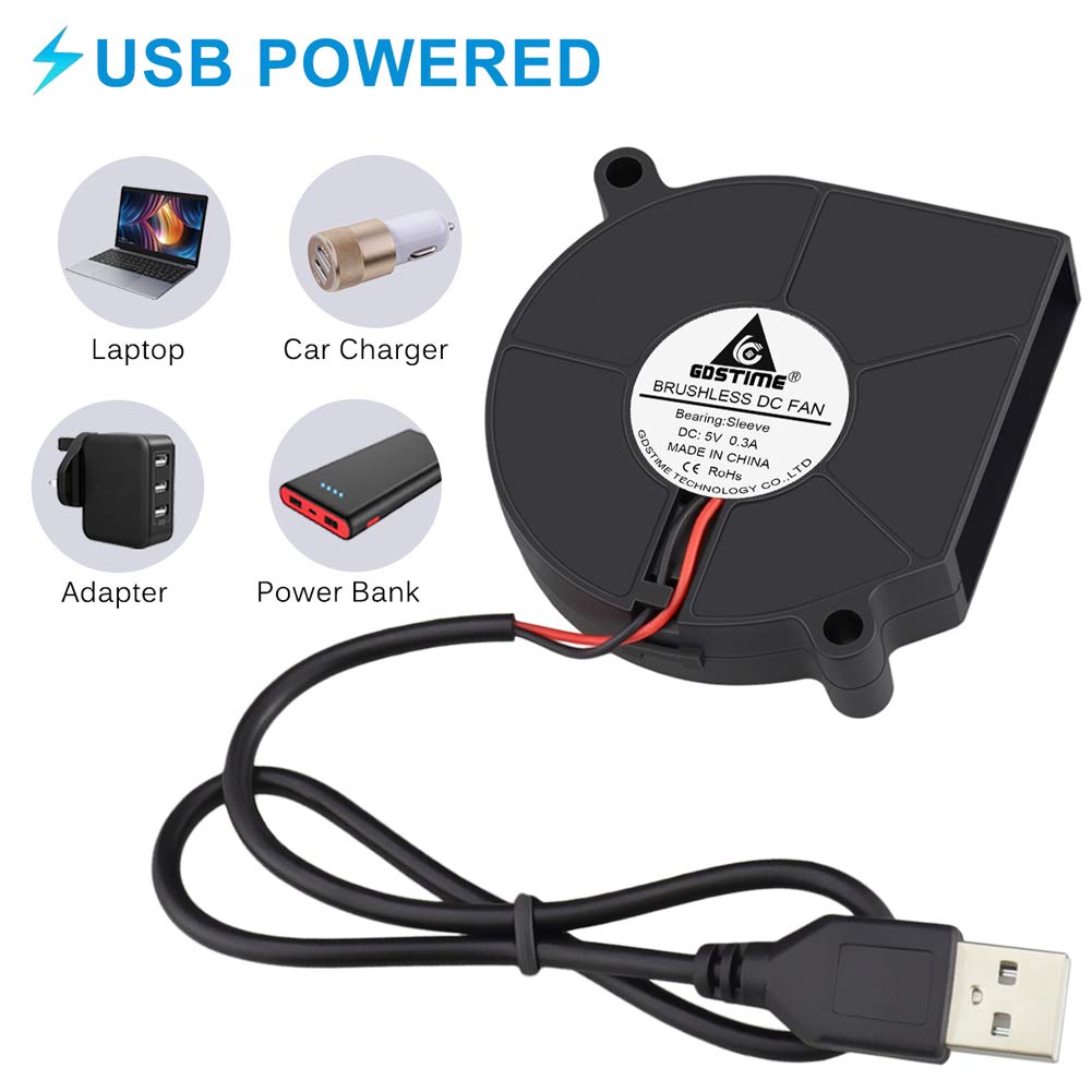 GDSTIME 5V USB Blower Fan 60mm, 60mm x 60mm x 15mm Brushless DC Cooling Blower Fan