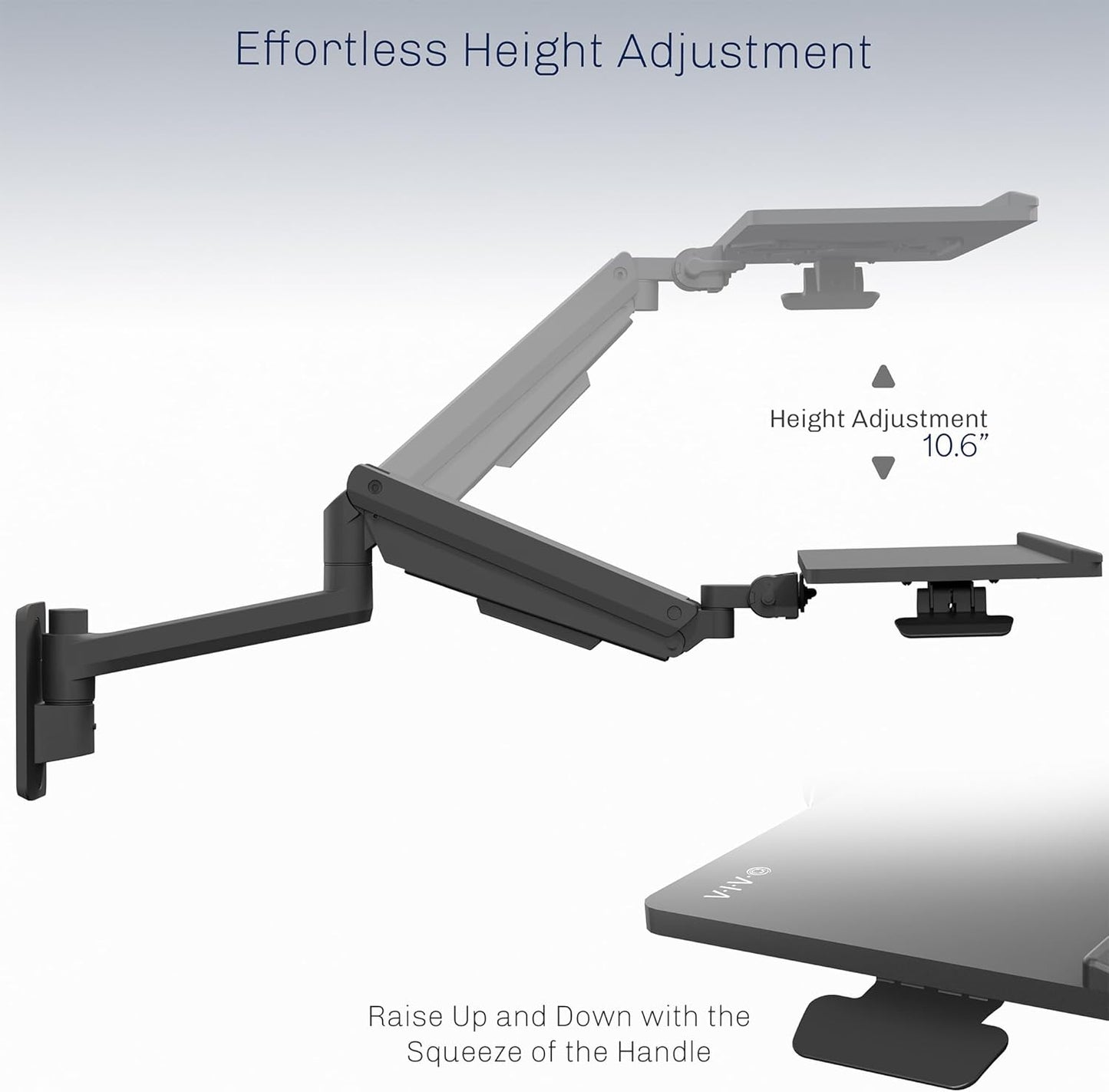 VIVO Sit-Stand 24 Inch Pneumatic Spring Keyboard and Mouse Tray Wall Mount, Counterbalance Height Adjustable Typing Platform, Ergonomic Tilt, Black, MOUNT-KB35C