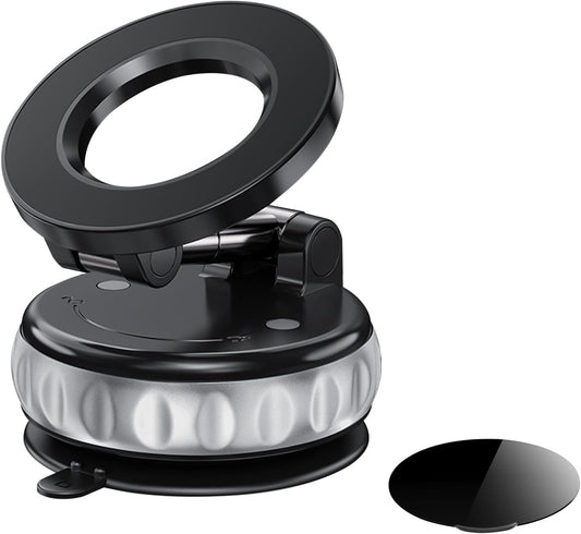 Vacuum Suction Magnetic Phone Holder, 2025 Upgraded Foldable Retractable Magnet Suction Cup Phone Mount for Car, 360° Adjustable Magnetic Phone Stand for Cars/Gyms/Mirrors/Smooth Surface