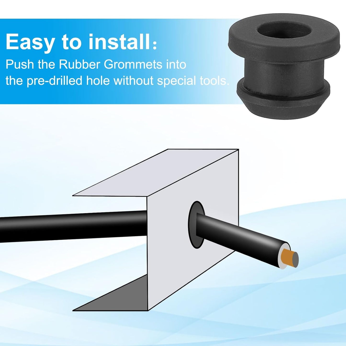 PATIKIL 10mm / 3/8 Inch Drill Hole,1/4 Inch ID Rubber Grommets, 15Pcs Top Hat Grommet for Wiring Eyelet Ring Gasket Automotive Firewall Cable Hole Plugs Wires Protection, Black