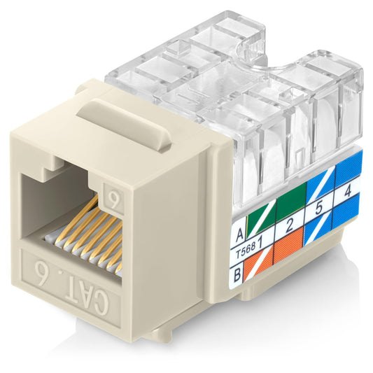 Everest 90° Angled RJ45 Cat6 Keystone Jacks 50-Pack in Ivory - Slim Profile Female RJ45 Connectors - Cat 6 Keystone Jack - Compatible with 90° Angled Speed Termination Tool - easyJACK (B094WB91H3)