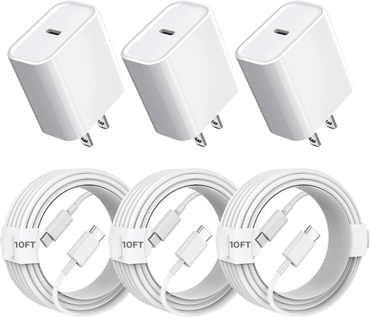 iPhone 16 Charger Fast Charging, 3Pack 20W USB C Fast Charger Plug 10ft USB C to USBC Cable Cord Compatible iPhone 16/16 Pro Max/15 Pro/15 Plus,iPad Air M2 11/13 inch,iPad Pro M4 11/13inch,iPadAir 4/5