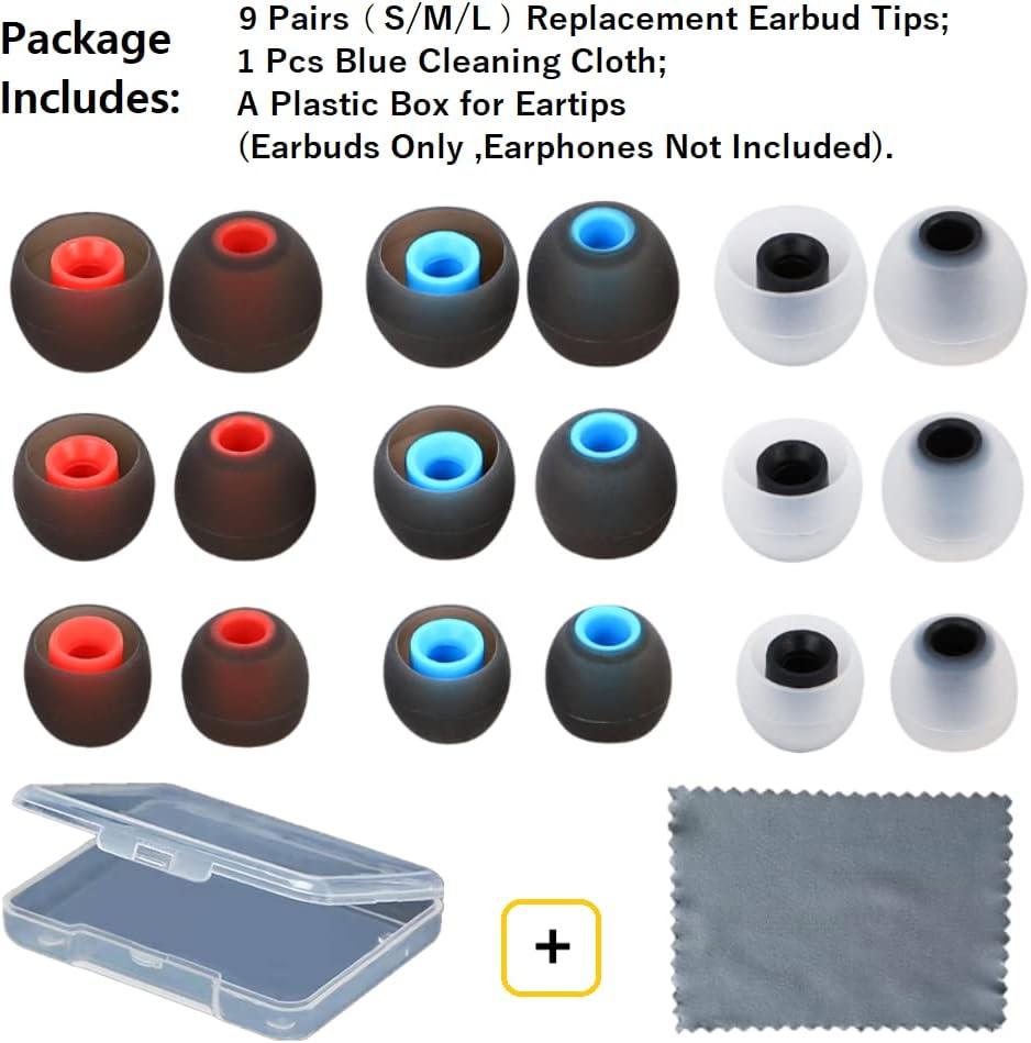 Earbud Silicone Ear Tips Earbuds Replacement Ear Tips Gels Bud for Popular in-Ear Headphones Other Inner Hole from 3.8mm - 5.1mm Earphones 9 Pairs S/M/L
