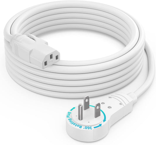 Maximm Monitor Computer Power Cord 10 Ft Flat Plug 360° Rotating PC Cable 3 Prong for, Desktop, Printer, Scanner, 16 AWG NEMA 5-15P to IEC13 - UL Certified