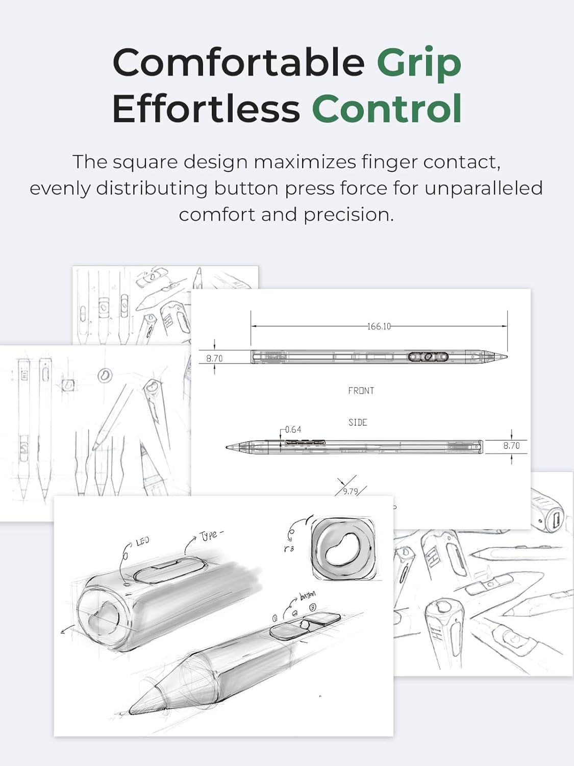 REDBEAN iPad Stylus Pen H1, 9 Shortcut Functions with 3 Buttons, Tilt Sensitivity, Magnetic Wireless Charging Pencil Compatible with Apple iPad Pro 11"/12.9", Air 3/4/5, Mini 5/6, iPad 6th-10th Gen.