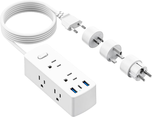 European Travel Plug Adapter, Olcorife Universal Travel Adapter for EU UK US AUS, 6 Outlets 3 USB Ports with 5ft Extension Cord, International Power Adapter for US to Europe UK AUS