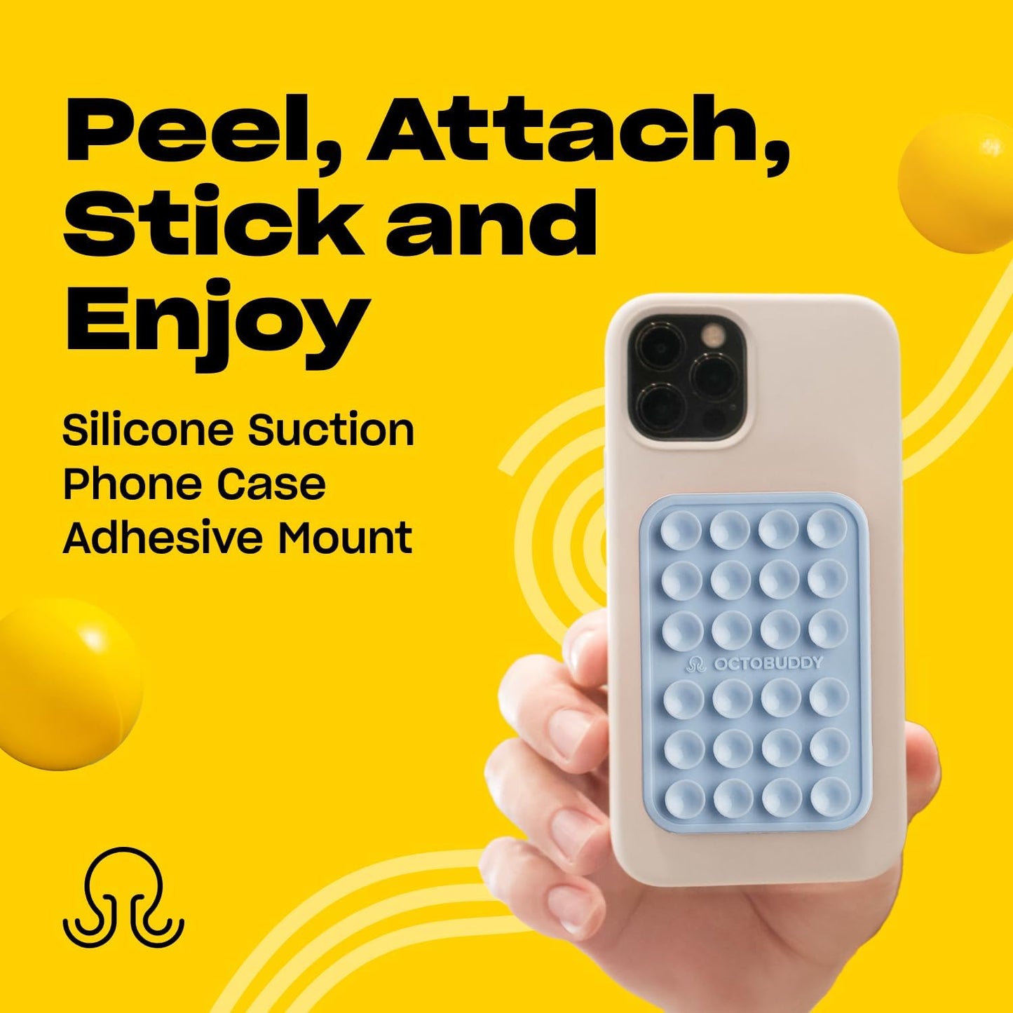 Classic - Silicone Suction Phone Case Adhesive Mount - Hands-Free, Strong Grip Holder for Selfies & Videos - iPhone & Android Compatible - 2.25″ x 3.25″, Baby Blue
