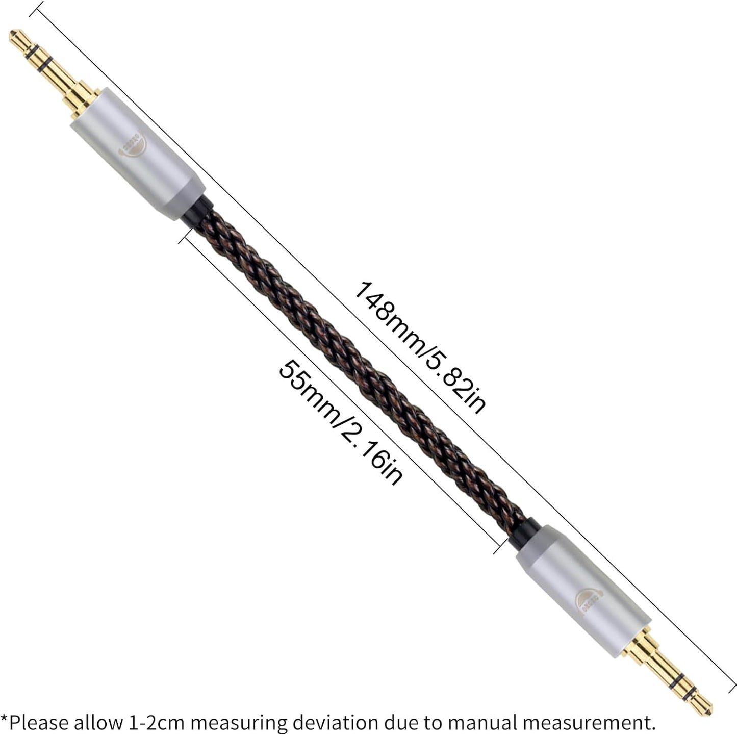okcsc 4.4MM Male to 2.5MM Male Ultra Short Hifil Male to Male AUX Audio Cable OFC Pair Recording Cable Wire-Breakage-Prevention Design Adoption of 8-Core Braided Structure 5.82 inch