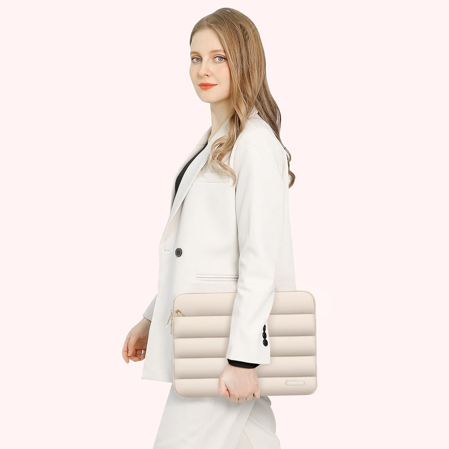 MOSISO 17-17.3 inch Laptop Case, 17.3 inch Puffy Laptop Sleeve Compatible with Dell XPS/HP Pavilion/Ideapad/Acer/Alienware/HP Omen Notebook Computer, Polyester Horizontal Bag with Small Case, Sand