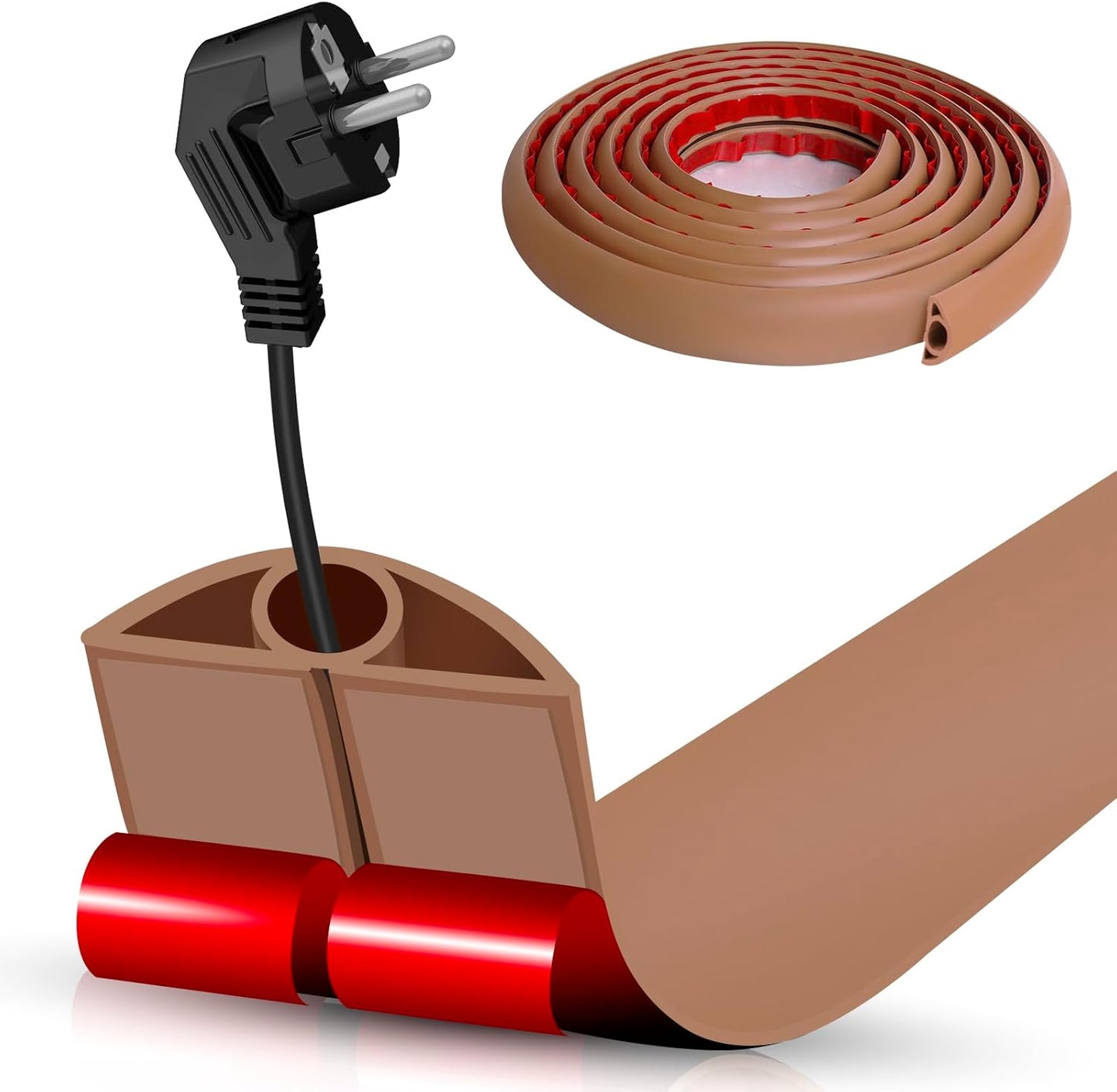 Floor Cord Cover Self Adhesive Cord Hider,10FT Cable Management, Extension Strip Protector for Wires, Prevent Cable Trips for Offices, Gyms, Exhibitions Cavity:0.3"(W) x 0.28"(H) Brown