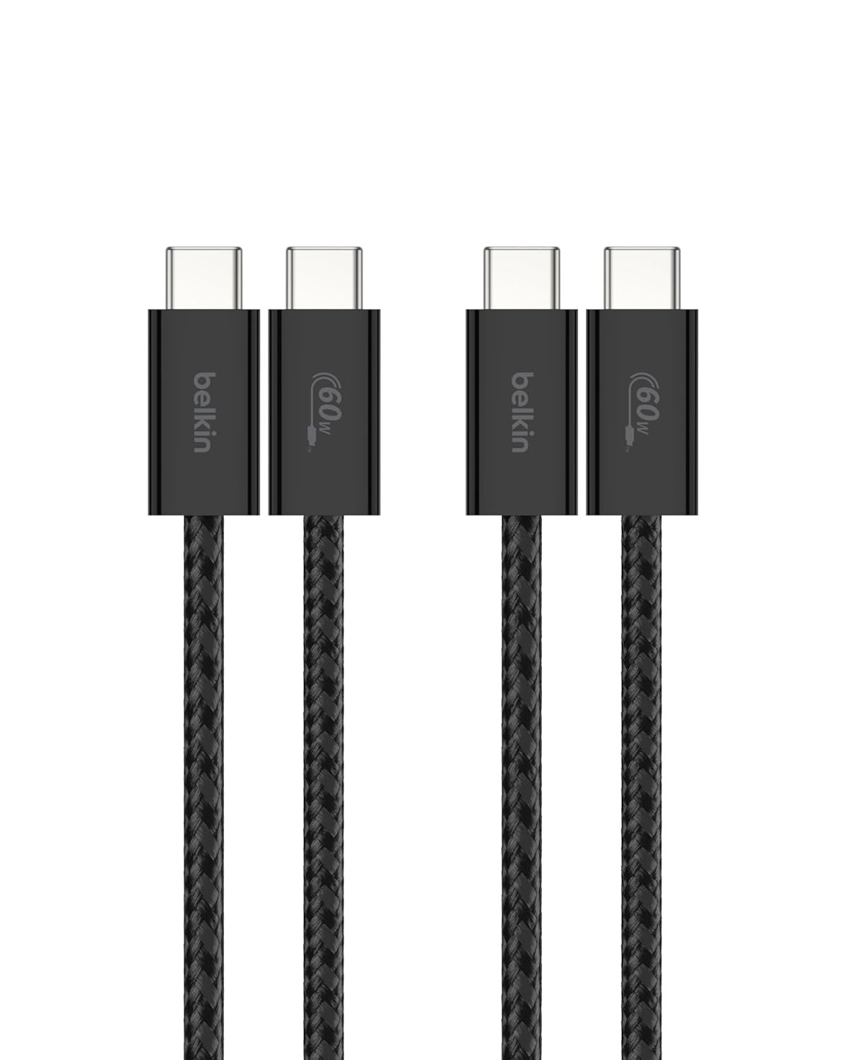 Belkin USB C to USB C Cable 2-Pack, 3.3ft, 60W - Type C Charger, iPhone Charger Cord, Soft, Braided, Flexible for iPhone 16, Galaxy S25, Pixel 9, Airpods, iPad Pro & More, Travel Essentials - Black