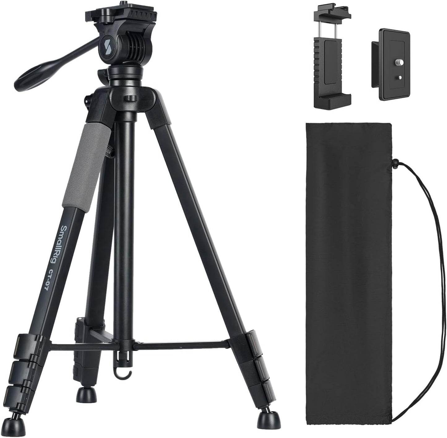 SmallRig CT-07 Aluminum Camera Tripod Stand, 63.4" Travel Tripod for iPhone and Cameras, Phone Tripods with Quick-Switch Vertical/Horizontal Mount, Adjustable Angles & Max. 4kg Load