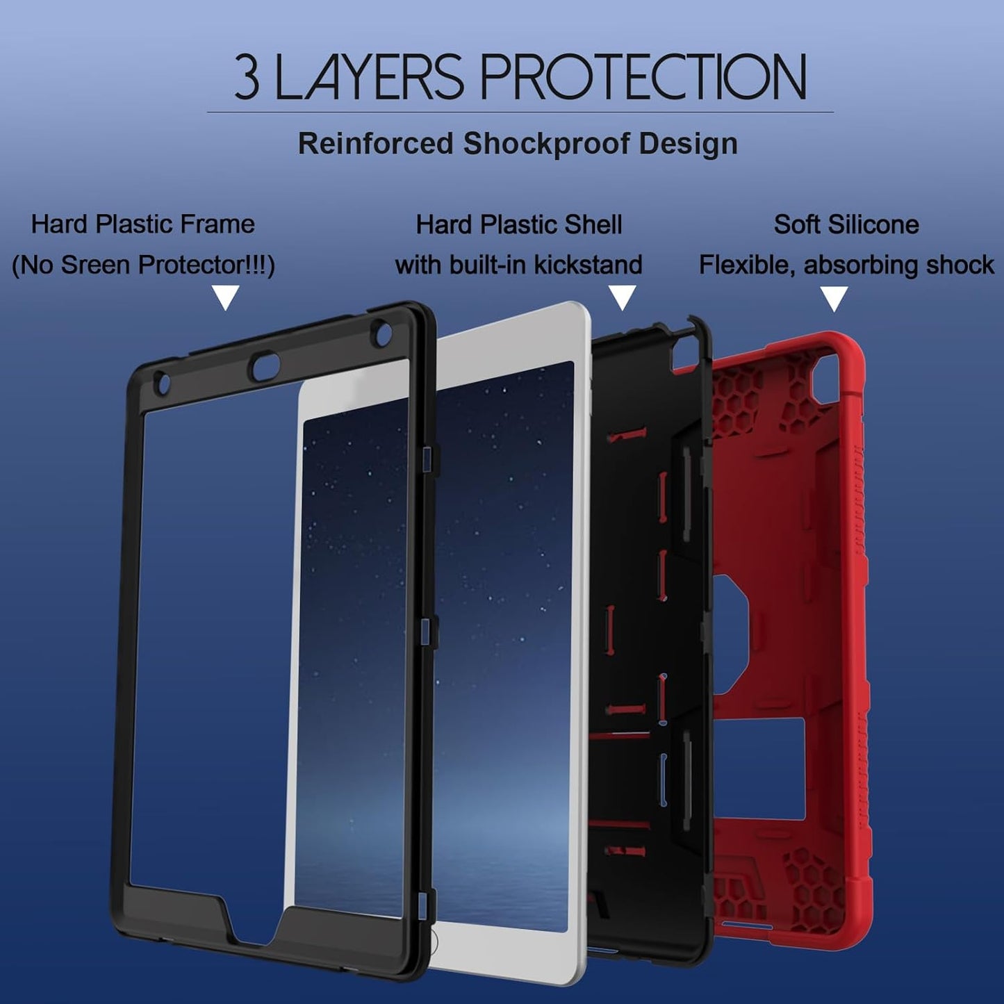 Rantice iPad 9th Gen Case - Hybrid Shockproof Rugged Drop Protection with Kickstand for 10.2'' 2021/2020/2019 iPads (Red+Black)