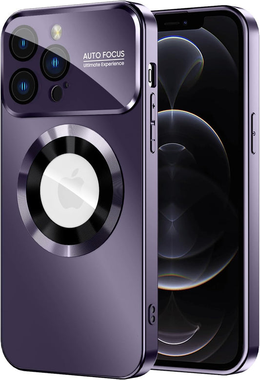 Magnetic for iPhone 12 Pro Case, Compatible with MagSafe, Built-in Camera Lens Protector, Logo View, Military Grade Drop Proof Phone Case Cover, Purple
