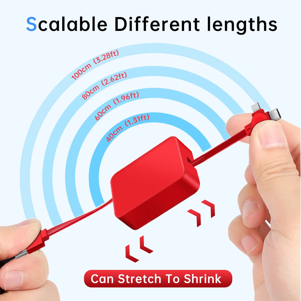 6 Pcs 3 in 1 Retractable Multi Chargers Cable(3.28FT) with USB C/Micro USB/IP and Phone Stand, Festivals and Birthday Gift for Your Family and Friends, Compatible with iPhone/Android/Tablet