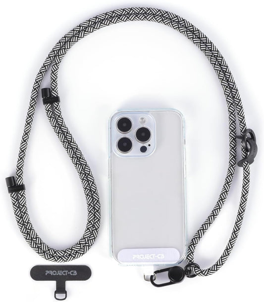 project-cb Cell Phone Lanyard 1,Phone Tether Tab 2,Crossbody Strap,Lanyards for Around the Neck,Adjustable Strap 80-160cm (White-Black-B)