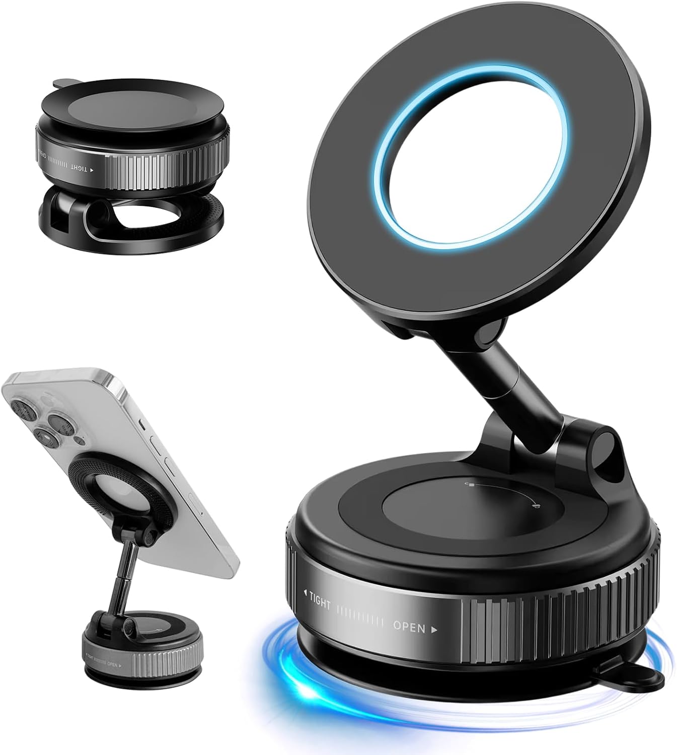 2026 Upgraded Vacuum Magnetic Car Phone Holder 360° Suction Cup Phone Mount for Magsafe Cell Phone Holders, Hands-Free Adjustable Foldable for iPhone 16 Pro Max & All Smartphones Car Gym Mirror