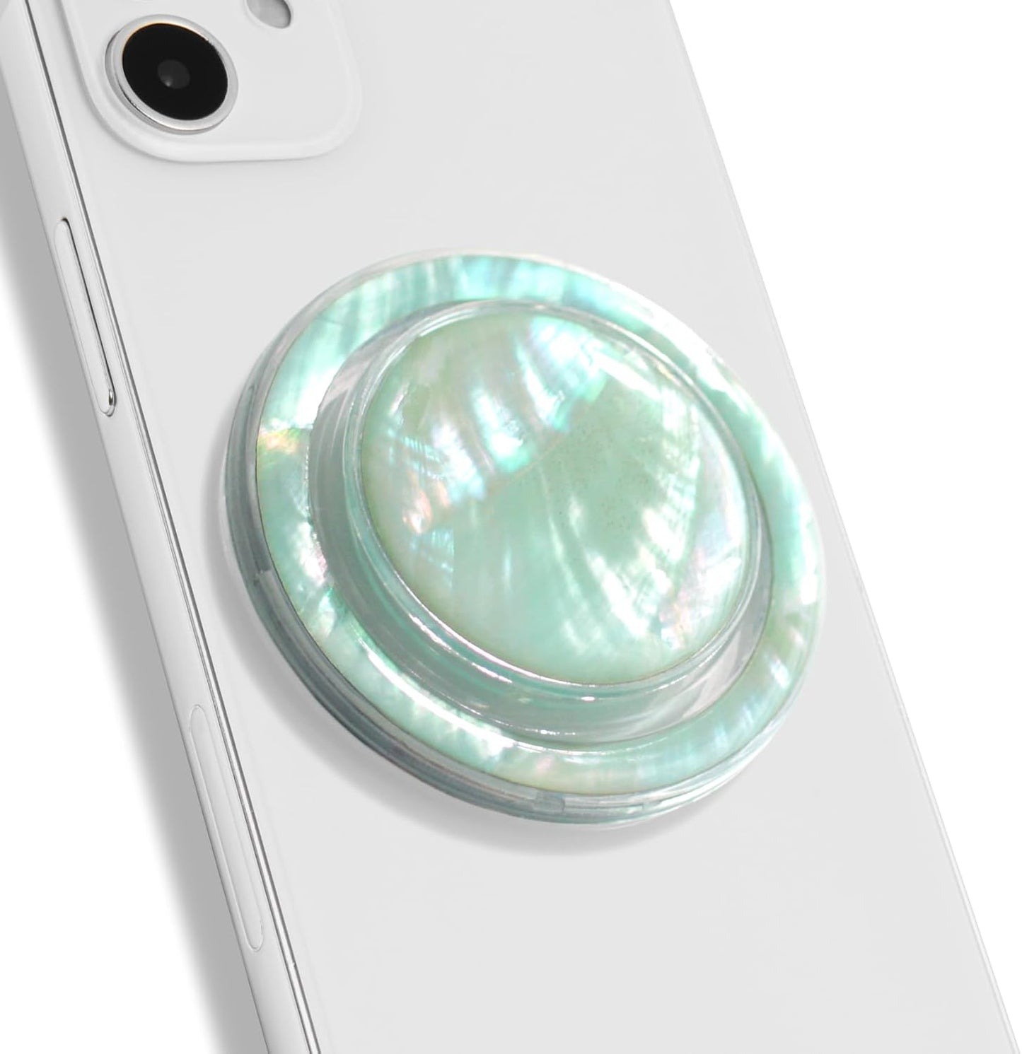 OnTheGrip Cute Natural Seashell Design Round Shape Collapsible Mobile Phone Grip Stand Holder for Smartphone Tablet Cell Phone Accessory (Aqua Blue)