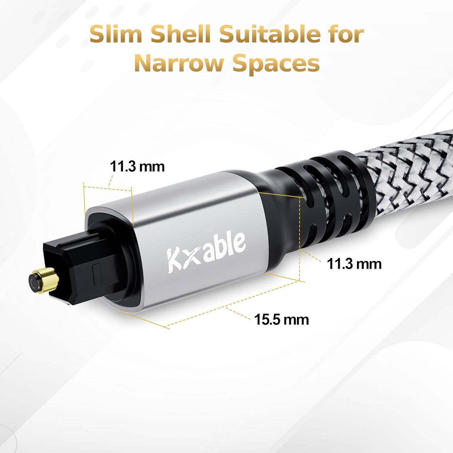 Optical Audio Cable 10 FT, Digital Audio Cable, Toslink Fiber Optic Cord, [Nylon Braided, Slim Aluminum Shell, Gold Plated Connector], for Home Theater, Sound Bar, PS4, Xbox, TV and More