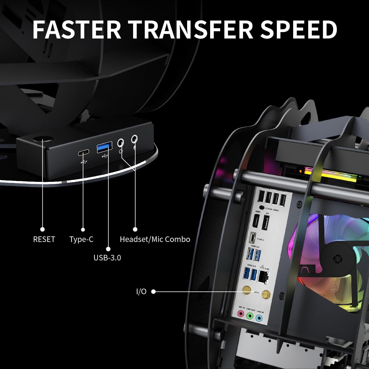 MegaPC Upgraded PC Case Heavy Duty Open-Frame Mid-Tower Micro-ATX/Mini-ITX Gaming, Tempered Glass Side Panel, Pre-Installed ARGB PWM Fan, with USB3.0, USB-C, 240mm Radiator Support (Upgrade-Black)