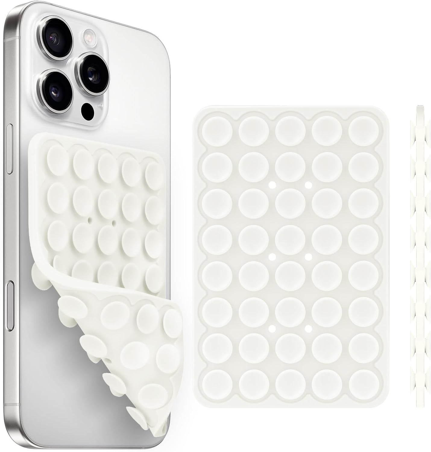 Silicone Suction Cup Phone Case Mount Double Sided, Phone Accessories Hands-Free Strong Grip Holder for Selfies and Videos, Silicon Phone Stand for iPhone and Android White