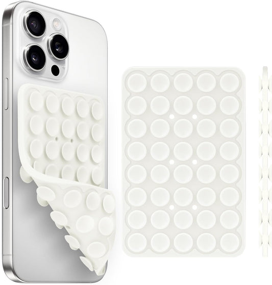 Silicone Suction Cup Phone Case Mount Double Sided, Phone Accessories Hands-Free Strong Grip Holder for Selfies and Videos, Silicon Phone Stand for iPhone and Android White