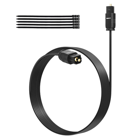 Adoreen Ultra-Thin Slim Digital Optical Audio Cable 12FT, Fiber Optic SPDIF Toslink Cord Gold-Plated High-Speed Flexible & Durable for TV Soundbar Home Theater Game Console PS4 Xbox Samsung +Ties