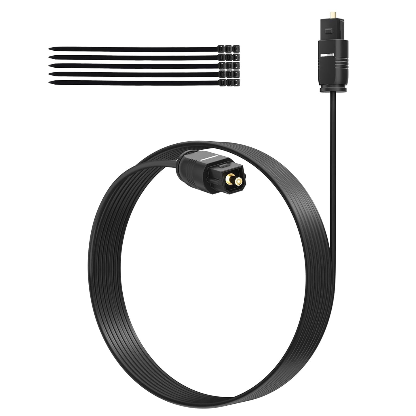 Adoreen Ultra-Thin Slim Digital Optical Audio Cable 15FT, Fiber Optic SPDIF Toslink Cord Gold-Plated High-Speed Flexible & Durable for TV Soundbar Home Theater Game Console PS4 Xbox Samsung +Ties