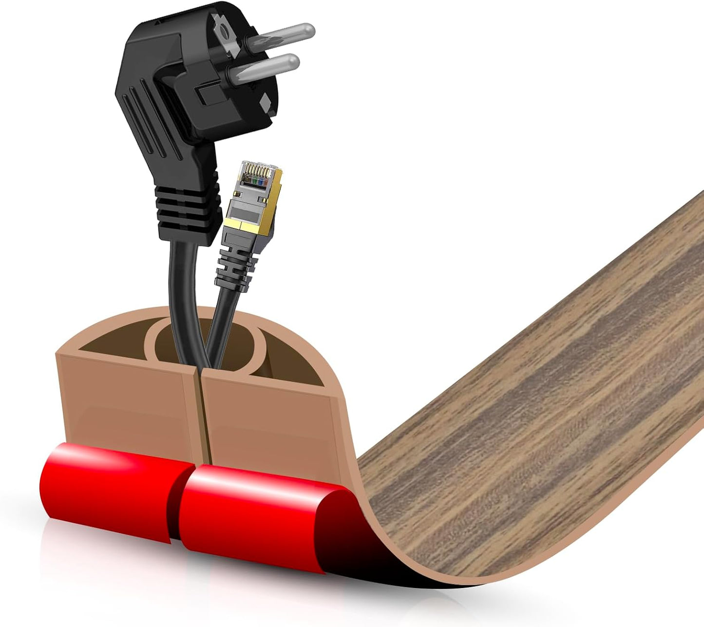 Floor Cord Cover Self Adhesive Cord Hider,3.3FT Cable Management, Extension Strip Protector for Wires, Prevent Cable Trips for Offices, Gyms, Exhibitions Cavity:0.51"(W) x0.3(H) Woodsmokedbrown