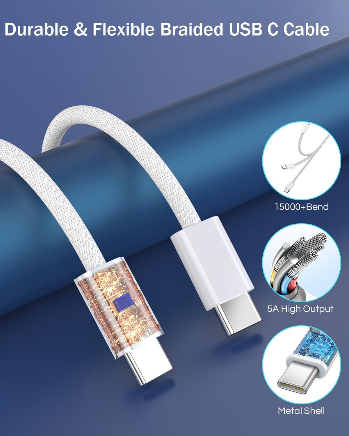 iPhone Car Charger Fast Charging,iPhone 16 Car Charger 2PACK Dual USB C PD3.0 Port CarCharging Adapter and USB C to C Braided Nylon Charging Cable Compatible with iPhone 16/16 Pro Max/15/iPad（Blue）