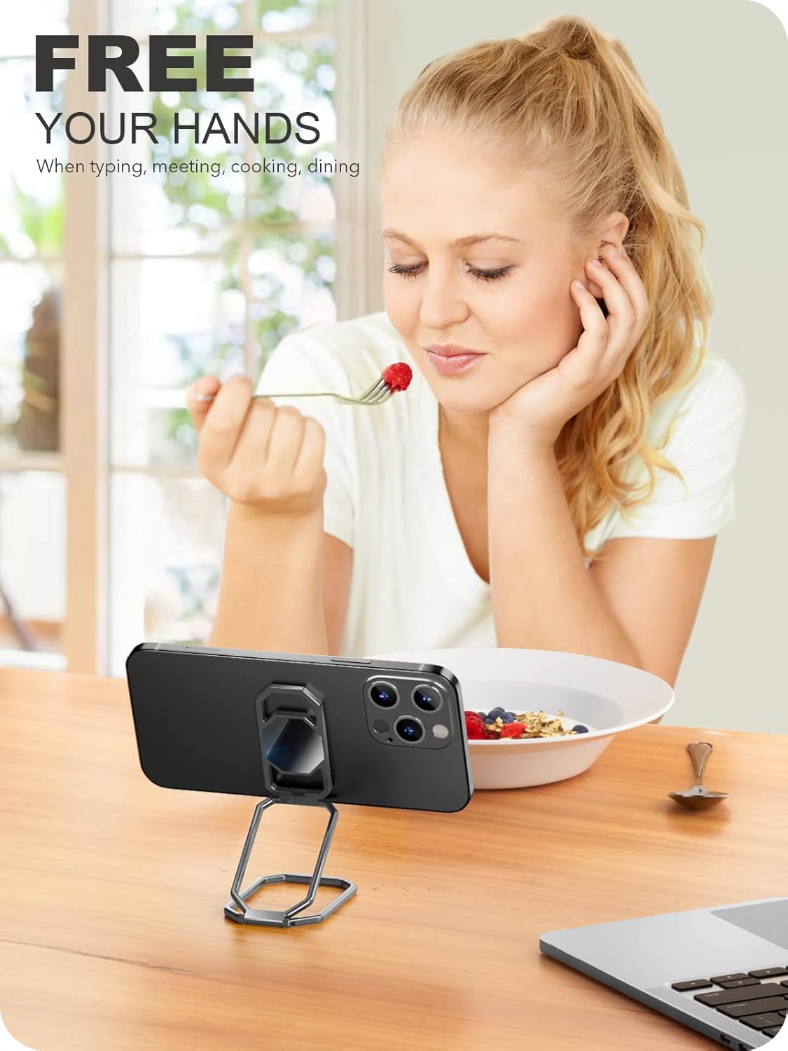 A-LuGei 𝗙𝗼𝗹𝗱𝗮𝗯𝗹𝗲 & 𝗔𝗱𝗷𝘂𝘀𝘁𝗮𝗯𝗹𝗲 Cell Phone Ring Holder Stand, Phone Kickstand for Desk, Cell Phone Holder for Hand, Ring for Back of iPhone, Metal Phone Grip for Magnetic Car Mount